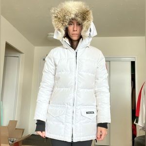 White Canada Goose parka size small.